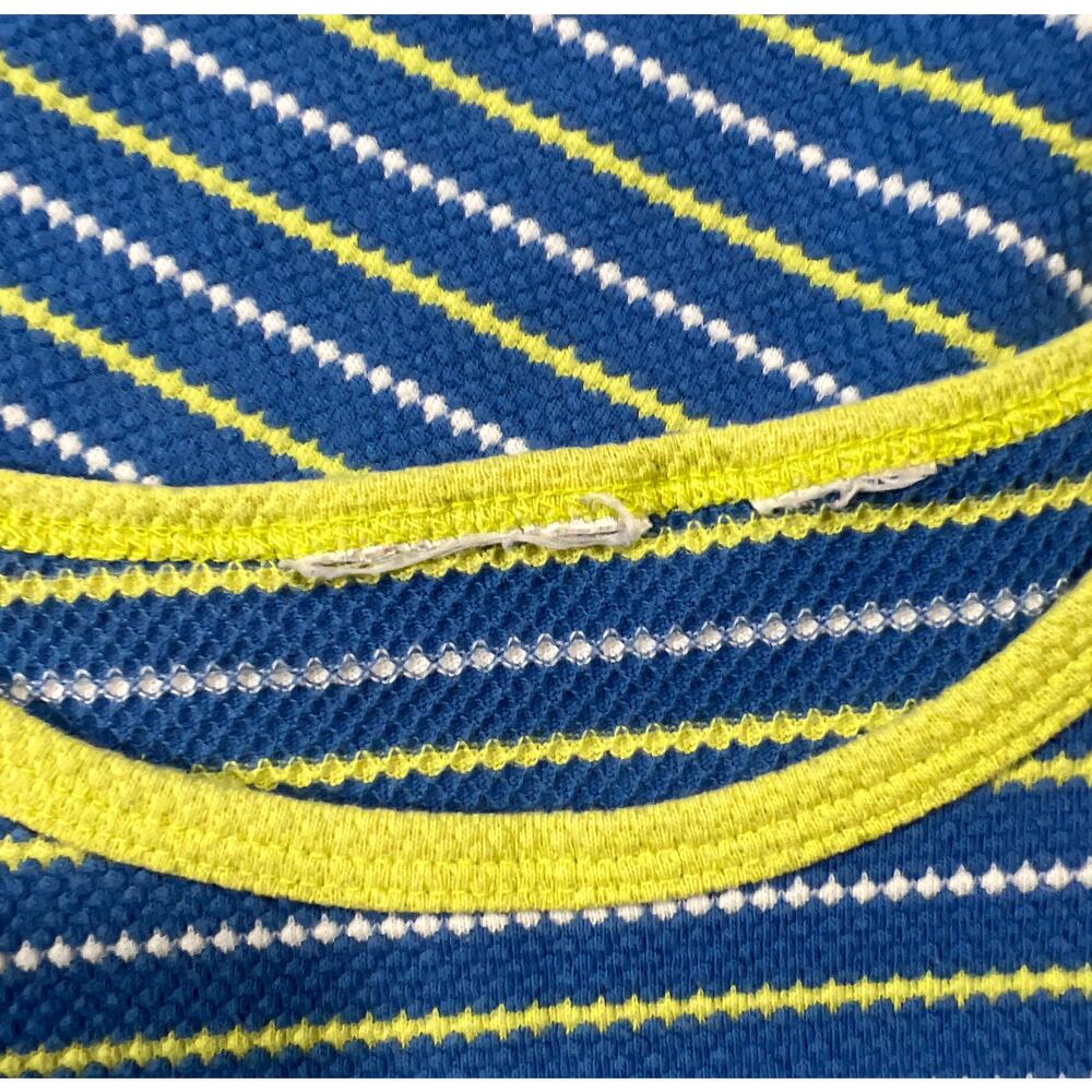 Ladies Blue Summer Knit Tank Top White & Yellow Stripes Contrasting Yellow Trim - Picture 7 of 13